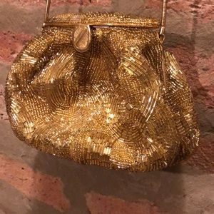 Vintage Hand Beaded Gold Clutch - PRISTINE